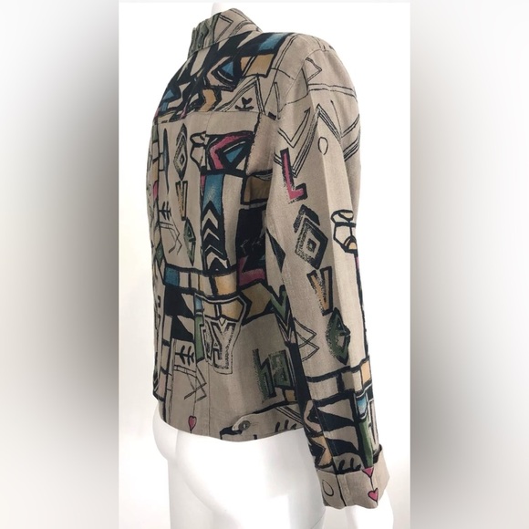 Chico's Linen Jacket LOVE HAPPY JOY Abstract Graffiti - Picture 5 of 12